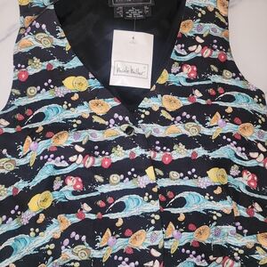 Nicole Miller Silk Multicolor Fruit Pattern Vest